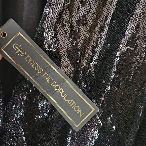 Dress the Population Sequin Long Sleeve Black Midi Dress Size XL New With Tags - Picture 6 of 8